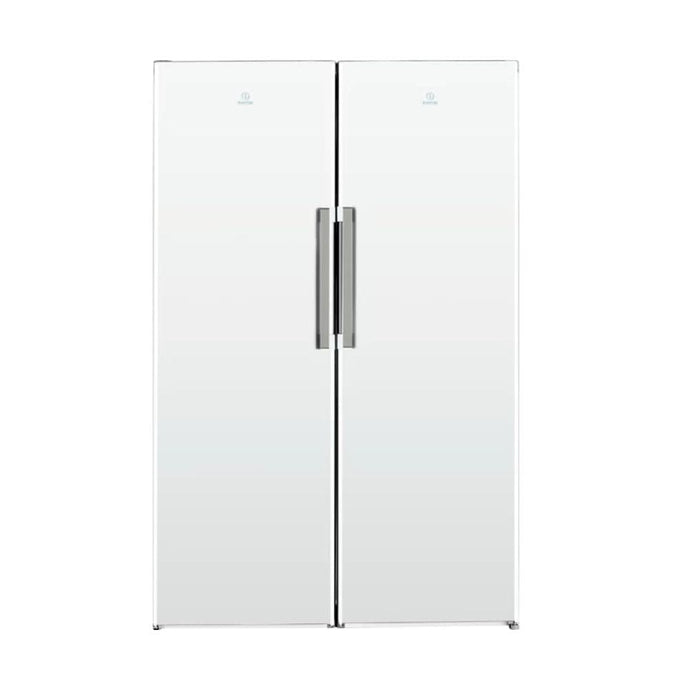 white upright freezer with double door