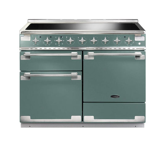 induction rangemaster elise 110 in mineral green with chrome trim
