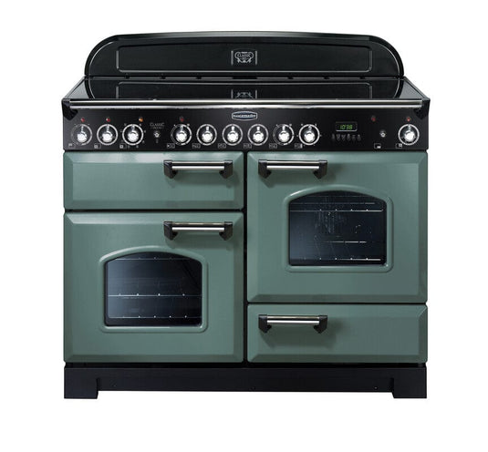 ceramic rangemaster classic deluxe 110 in mineral green with chrome trim