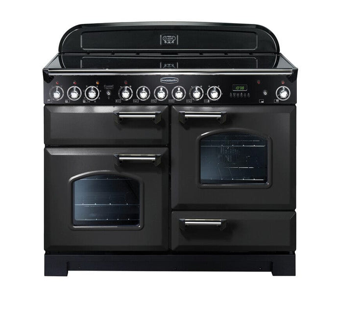 ceramic rangemaster classic deluxe 110 in charcoal black with chrome trim