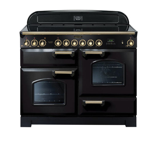 induction rangemaster classic deluxe 110 in black with brass trim