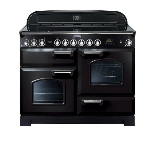 induction rangemaster classic deluxe 110 in black with chrome trim