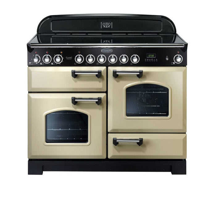 induction rangemaster classic deluxe 110 in cream with chrome trim