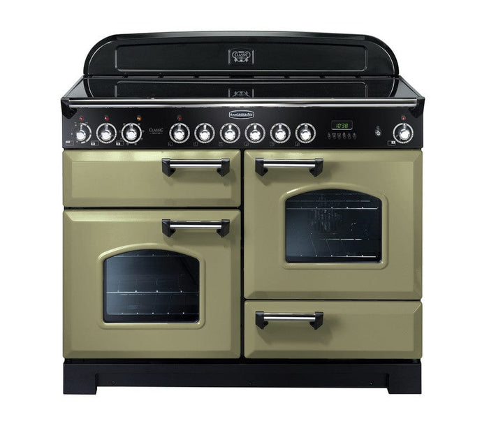 induction rangemaster classic deluxe 110 in olive green with chrome trim