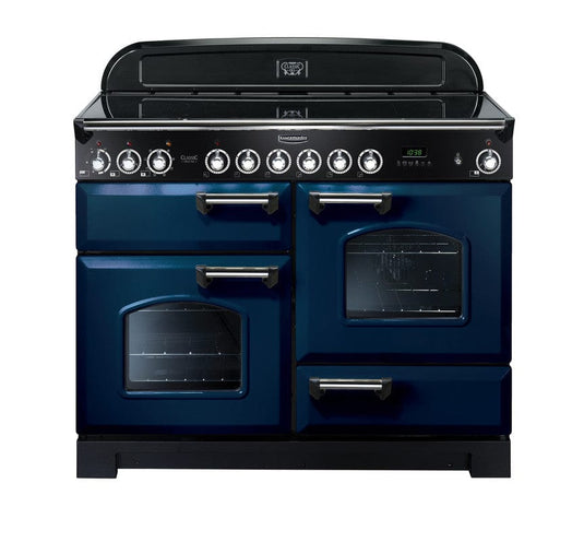 induction rangemaster classic deluxe 110 in blue with chrome trim