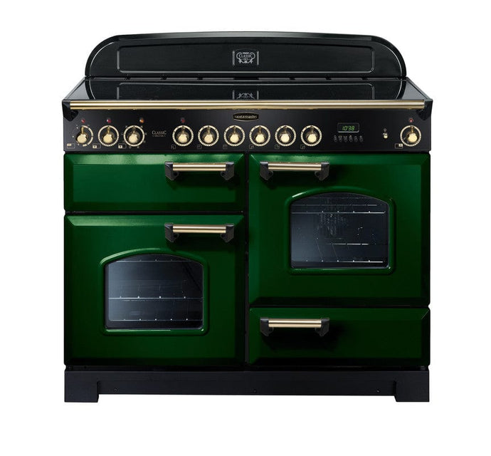 induction rangemaster classic deluxe 110 in green with brass trim