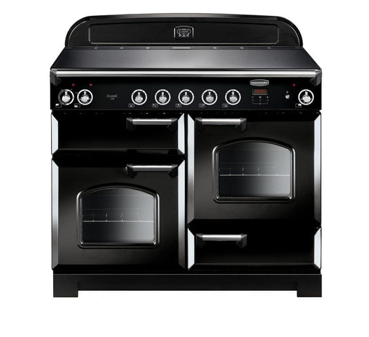 induction rangemaster classic 110 in black with chrome trim