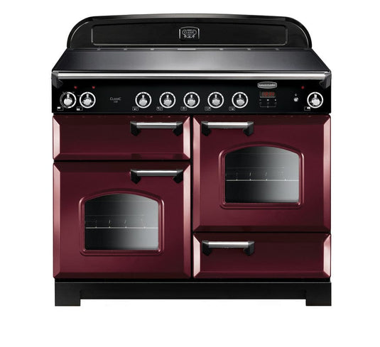 induction rangemaster classic 110 in cranberry with chrome trim