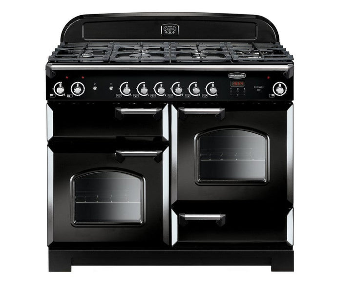 natural gas rangemaster classic 110 in black with chrome trim