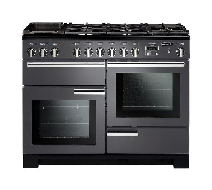 dual fuel rangemaster professional deluxe 110 in slate with chrome trim