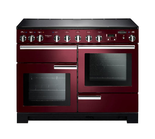 induction rangemaster professional deluxe 110 in cranberry with chrome trim