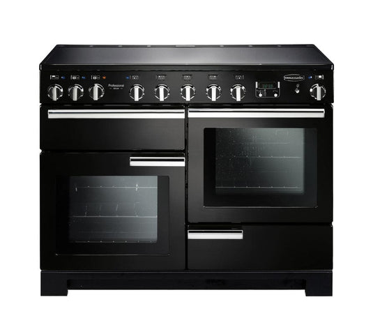 induction rangemaster professional deluxe 110 in black with chrome trim