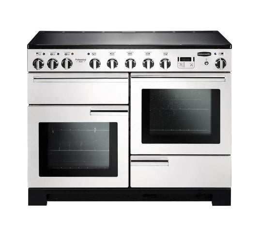 induction rangemaster professional deluxe 110 in white with chrome trim