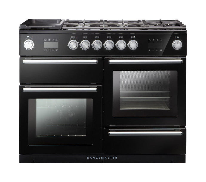 dual fuel rangemaster nexus steam oven 110 in charcoal black with chrome trim