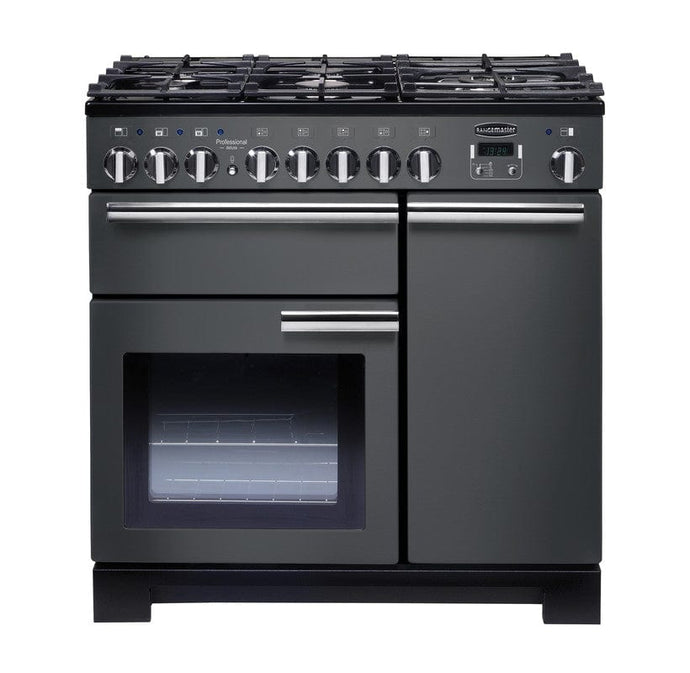 dual fuel rangemaster professional deluxe 90 in slate with chrome trim