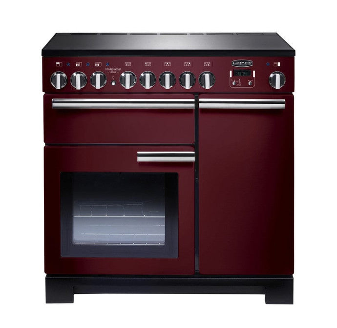 induction rangemaster professional deluxe 90 in cranberry with chrome trim