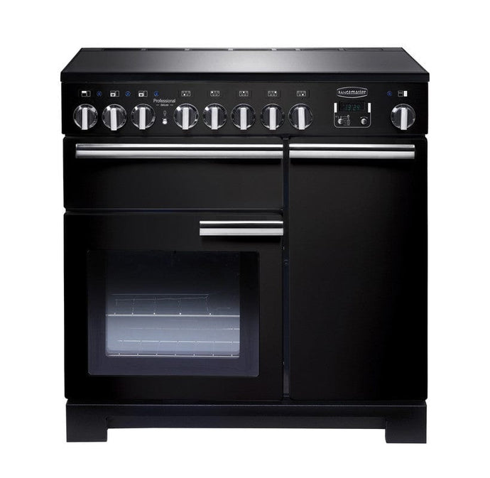 induction rangemaster professional deluxe 90 in black with chrome trim