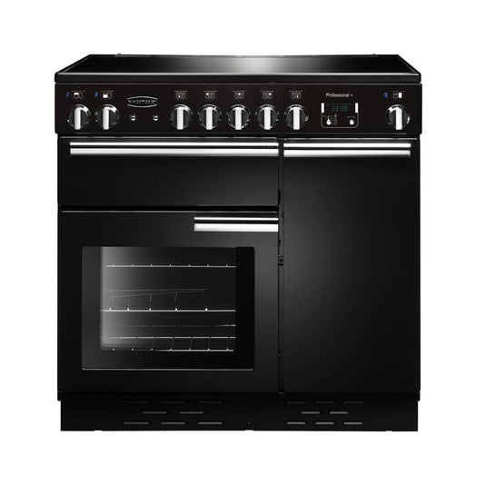 induction rangemaster professional plus 90 in black with chrome trim