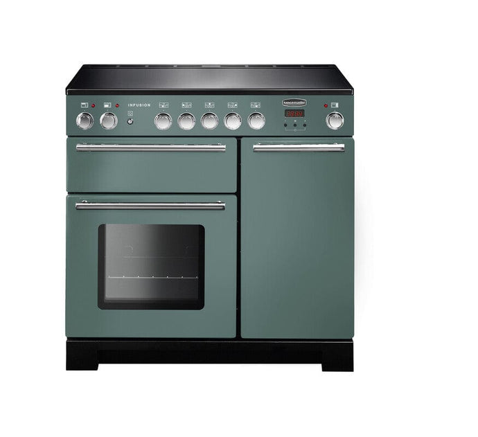 induction rangemaster infusion 90 in mineral green with chrome trim