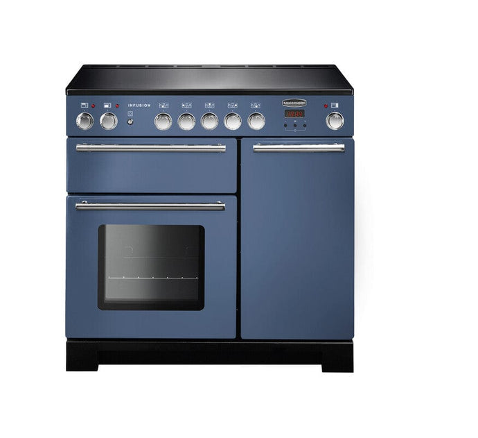 induction rangemaster infusion 90 in stone blue with chrome trim