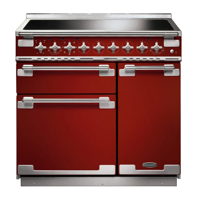 induction rangemaster elise 90 in cherry red with chrome trim