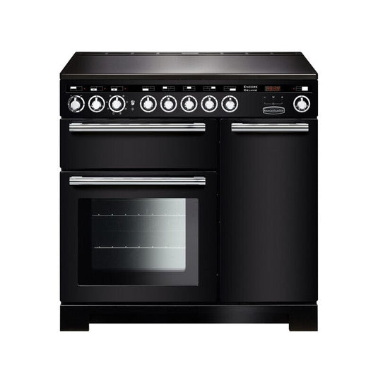 induction rangemaster encore deluxe 90 in black with chrome trim