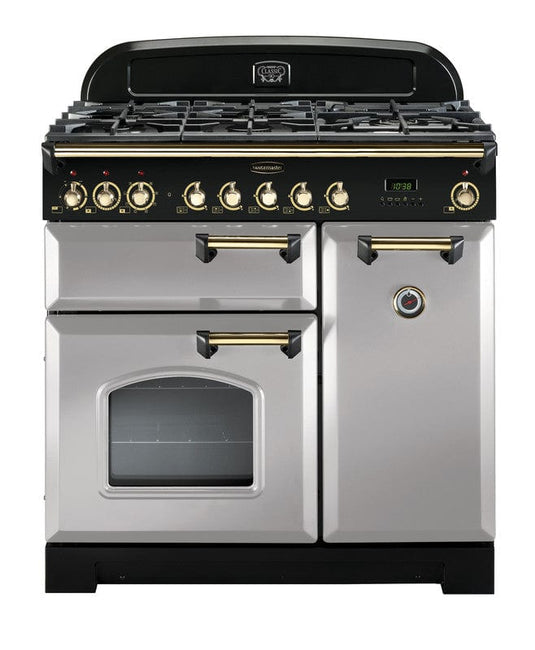 dual fuel rangemaster classic deluxe 90 in royal pearl with brass trim