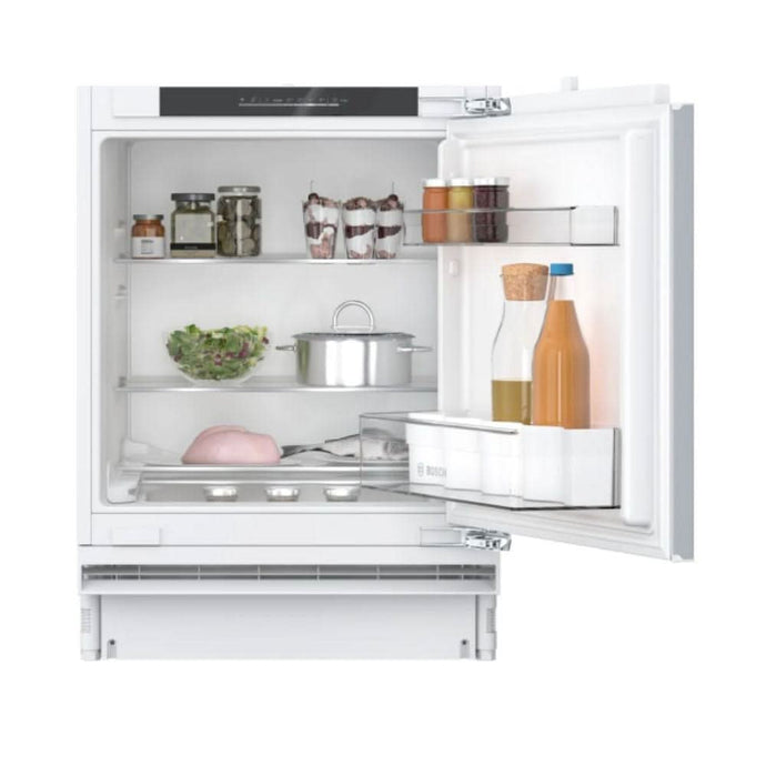 integrated undercounter fridge in the colour white