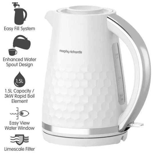 white morphy richards hive kettle with main information