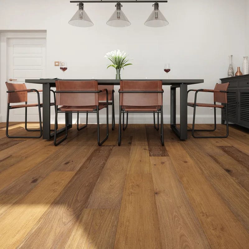 Load image into Gallery viewer, mountain dusk oak flooring on display in a dining room
