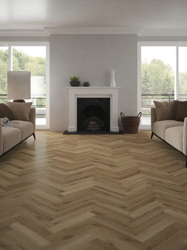 Завантажте зображення в засіб перегляду галереї, mountain ridge wood block rustic oak flooring displayed in a living area
