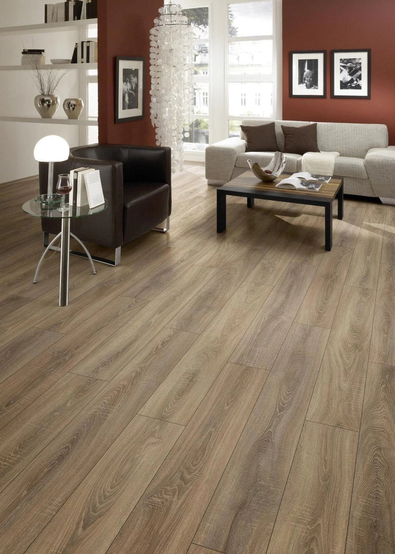 Load image into Gallery viewer, milan oak laminate flooring on display in a living area
