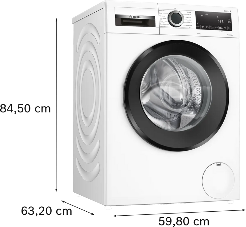 Load image into Gallery viewer, white washing machine with black door and dimensions 

