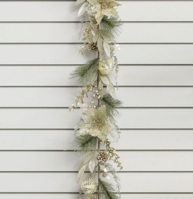 180cm Glitter Leaf/Pine Garland Champagne