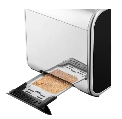 Load image into Gallery viewer, russell hobbs distinctions 2 slice toaster in black and stainless steel bread crumb tray
