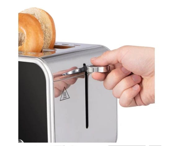 Load image into Gallery viewer, russell hobbs distinctions 2 slice toaster in black and stainless steel control panel
