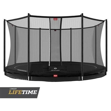 black inground trampoline with safety net