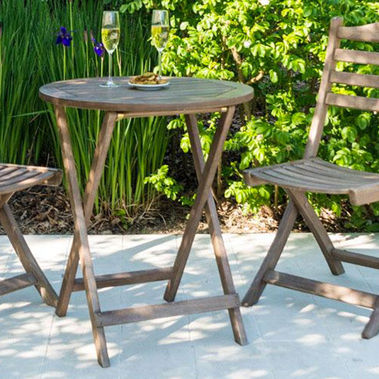 brown wooden tea for two set with 2 chairs and 1 round table