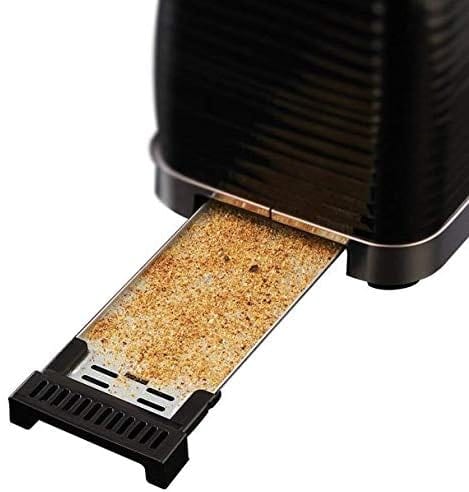 russell hobbs inspire 2 slice toaster in black bread crumb tray
