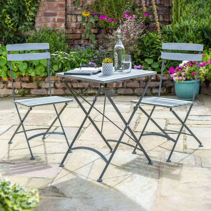 grey bistro set with square table