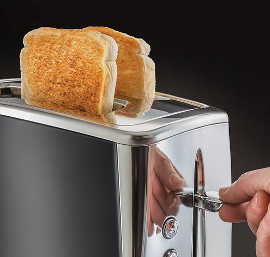 russell hobbs luna 2 slice toaster in moonlight grey view of the handle
