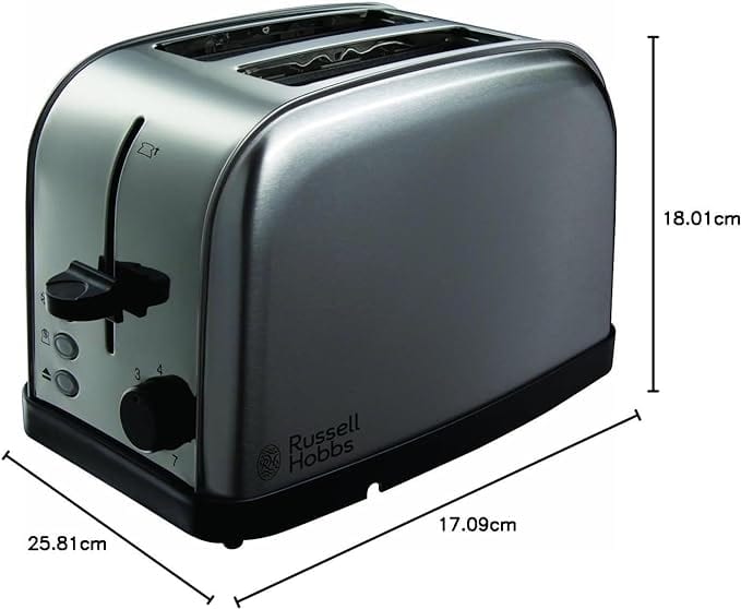 Load image into Gallery viewer, russell hobbs futura 2 slice steel toaster with dimensions
