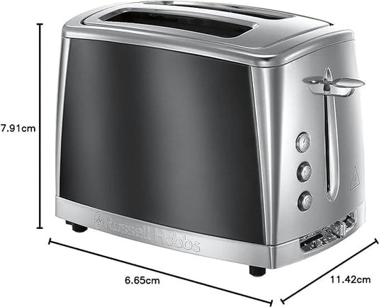 russell hobbs luna 2 slice toaster in moonlight grey with dimensions