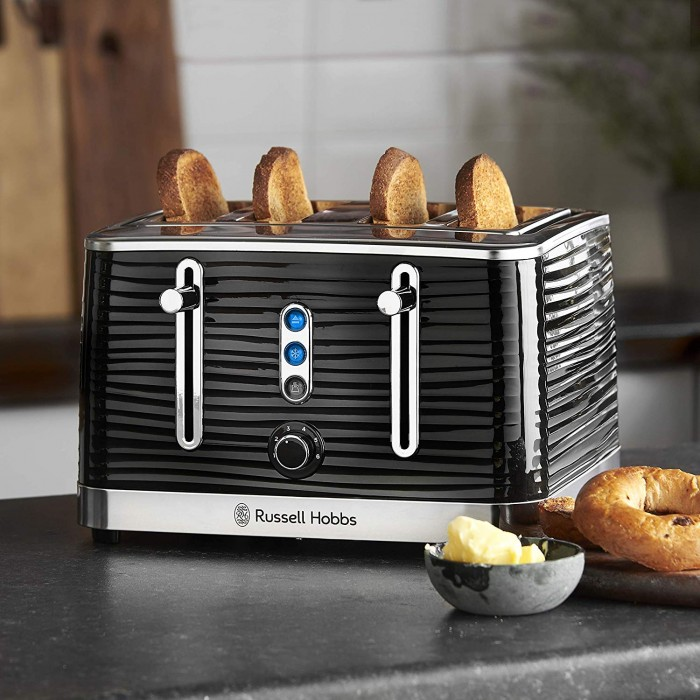 Load image into Gallery viewer, black russell hobbs inspire 4 slice toaster
