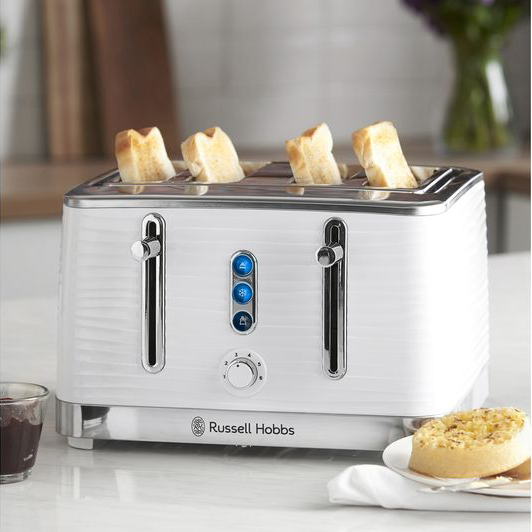 Load image into Gallery viewer, white russell hobbs inspire 4 slice toaster
