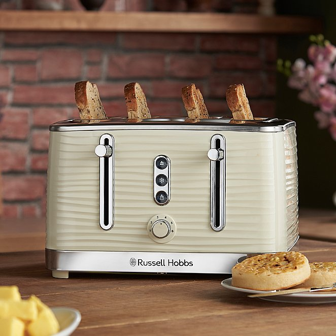 Załaduj obraz do przeglądarki galerii, russell hobbs inspire 4 slice toaster in cream control panel
