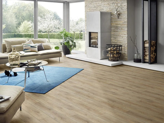 charleston oak laminate flooring on display in a living area