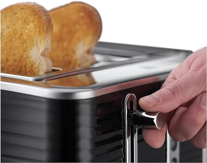 Load image into Gallery viewer, black russell hobbs inspire 4 slice toaster wide slots
