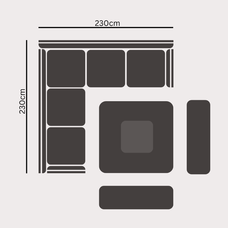 Завантажте зображення в засіб перегляду галереї, full 2D layout for the 2.3m casual dining set with length by width dimensions
