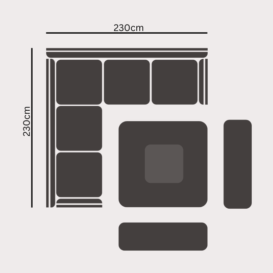 full 2D layout for the 2.3m casual dining set with length by width dimensions